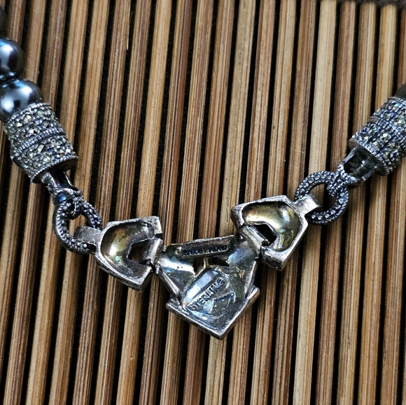 925 Silver Judith Jack Pearl,marcasite Necklace (Vintage) - Picture 10 of 15